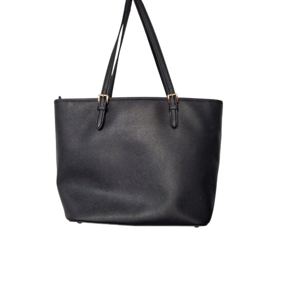 Michael Kors Sheila Medium Faux Saffiano Leather Satchel Purse Black Zip - Picture 3 of 16